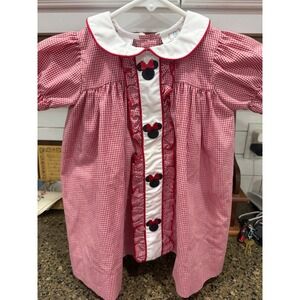Lulu Bebe Girls Red Gingham Minnie Mouse Ruffle Dress 18M Disney Classic
